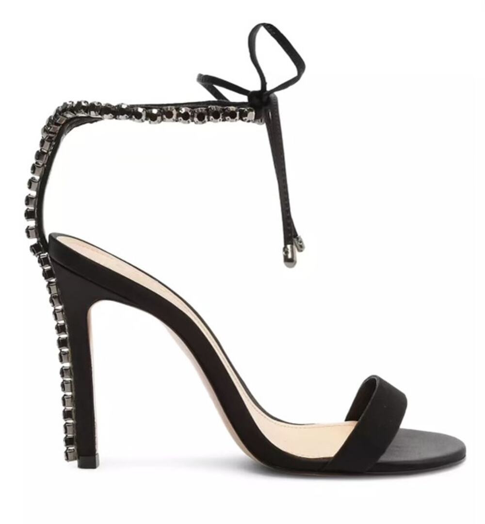 #SCHUTZ Islah Crystal Ankle-Strap Heels Black Size 7.5 NEW